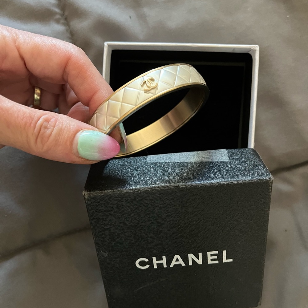 CHANEL gold/silver tone solid bangle bracelet